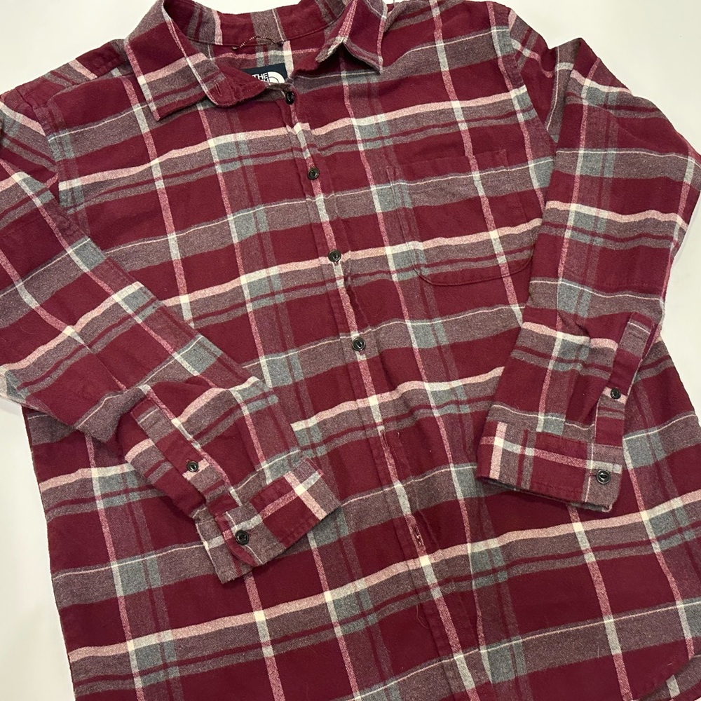 The North Face Red Burgundy Plaid Long Sleeve Button Front Flannel Shirt